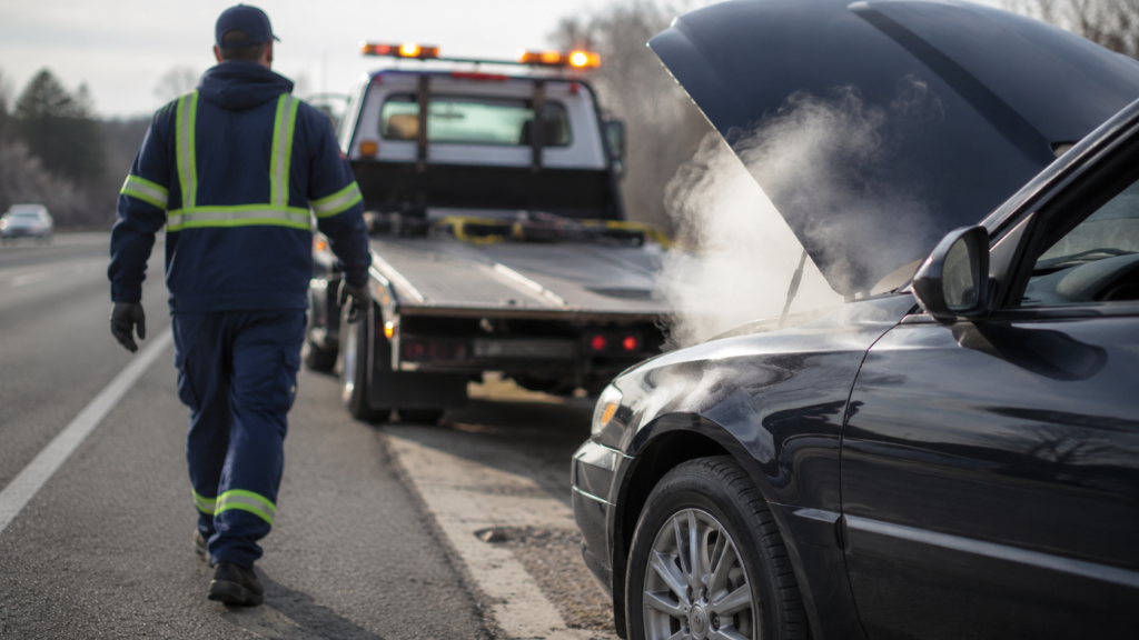 Car with overheated engine on roadside in East Orange NJ